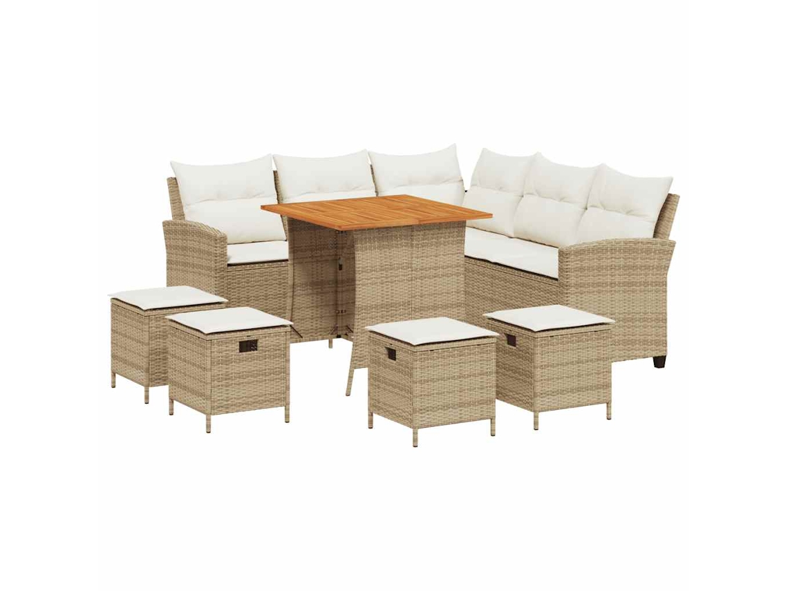 Conjunto de 6 Sofás de Jardim com Almofadões em Vime Bege MAISON EXCLUSIVE