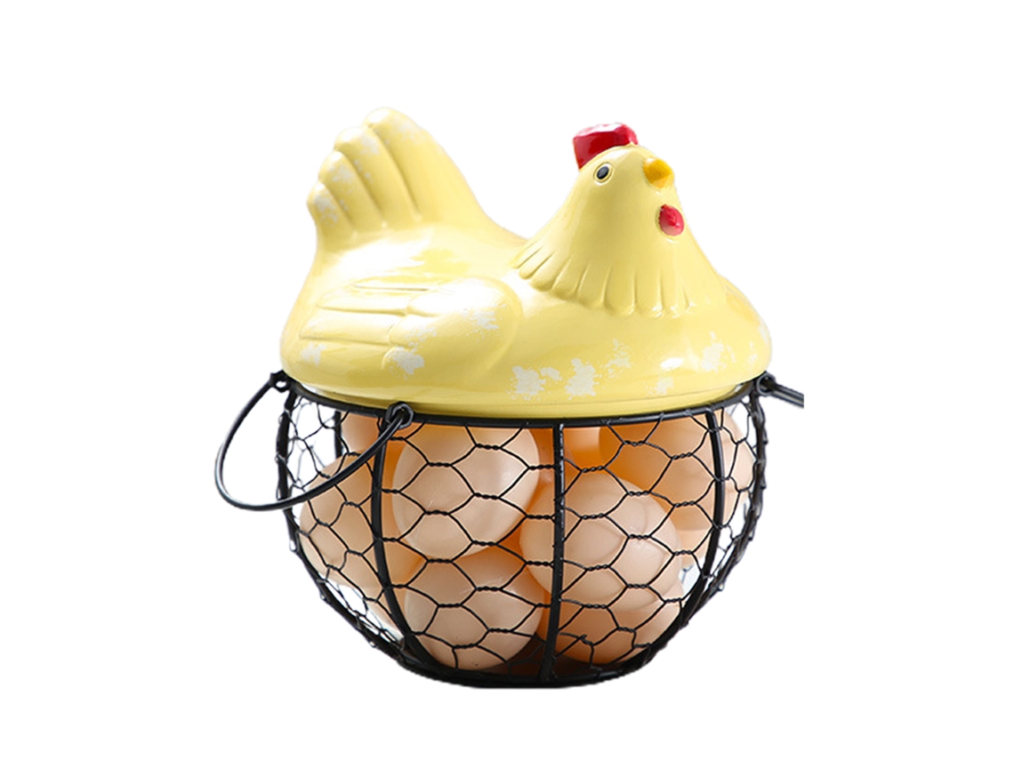 Cesta de Ovos de Ferro com Tampa de Cerâmica Amarelo NEVEANCE