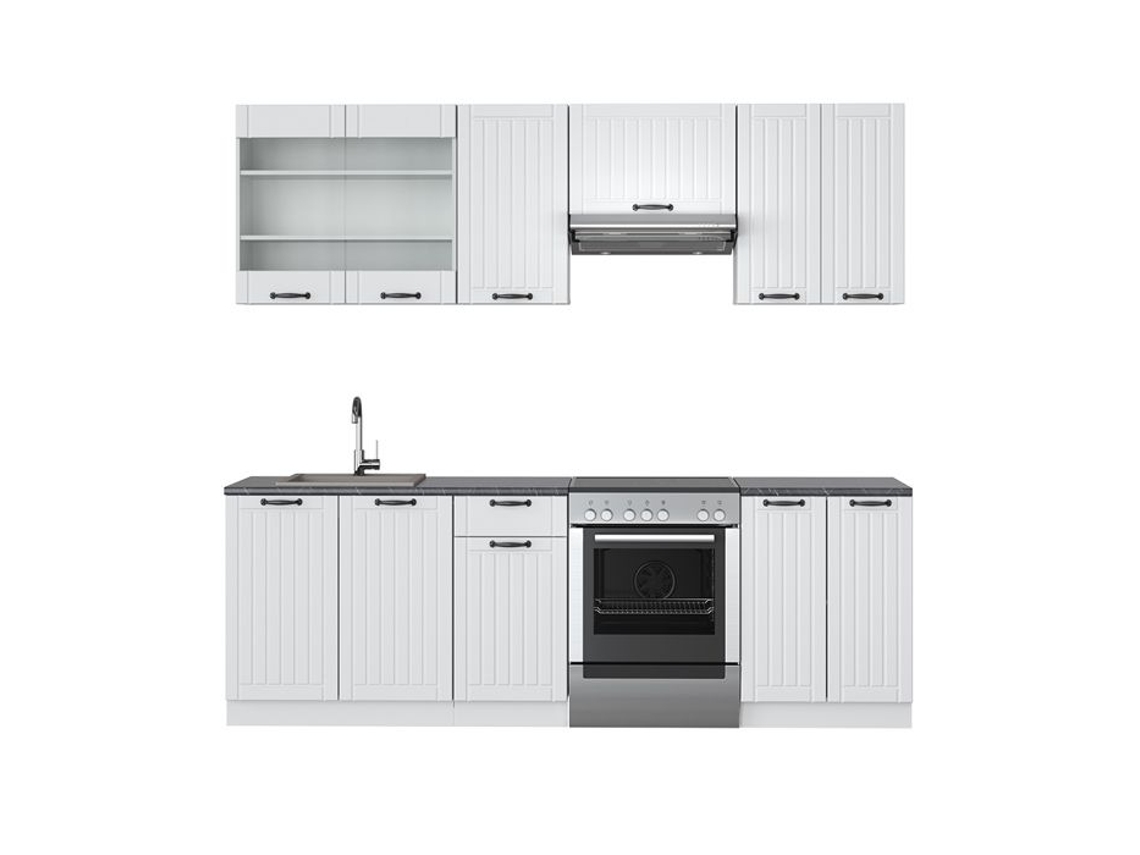 Cozinha Fame-Line, 240 cm, PT Antracite, Country branco/branco, Vicco