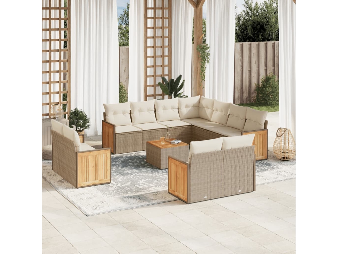 Conjunto de 12 Sofás para Jardim com Almofadões Vime Pe Bege Dkd Home Decor