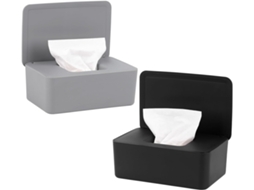 Caixa De Lenços - Porta Papel Higiênico Úmido - 2 Unidades - Caixa Plástico Cinza/preto