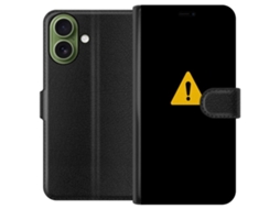 Capa Carteira Compatível Com Apple Iphone 17. Triângulo De Advertência Amarelo Com Ponto De Exclamação Sobre Fundo Preto, Símbolo Nítido Com Forte Con
