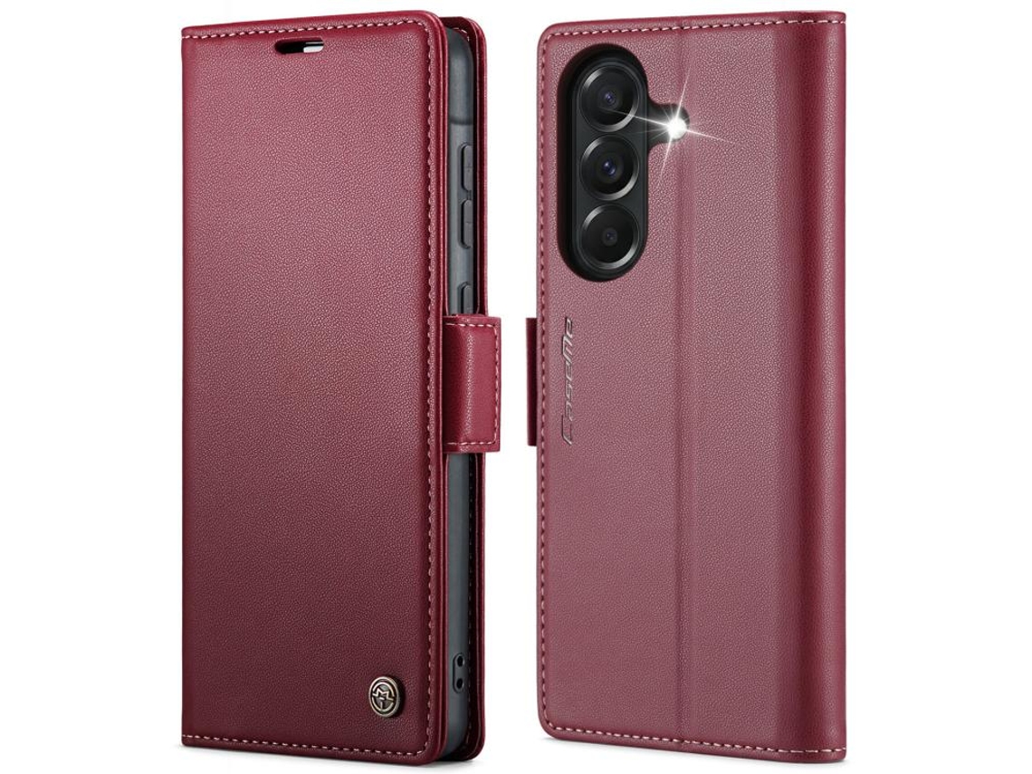 Capa Para Samsung Galaxy A37 5g De Couro Com Textura De Lichia E Fecho Borboleta Com Proteção E Sistema Rfid Antirroubo Vermelha