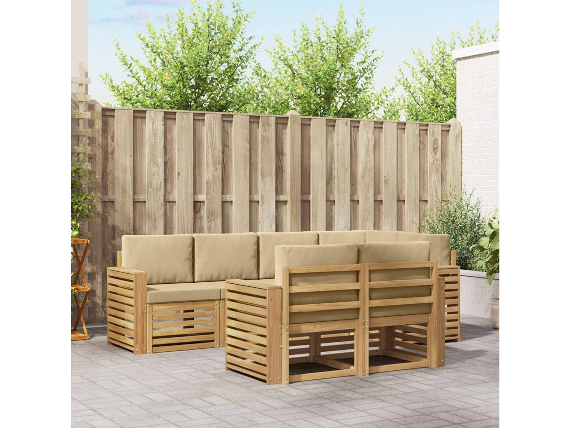 Vidaxl Conjunto De Sofás Para Exterior 7 Unid. Branco E Bege Poliéster