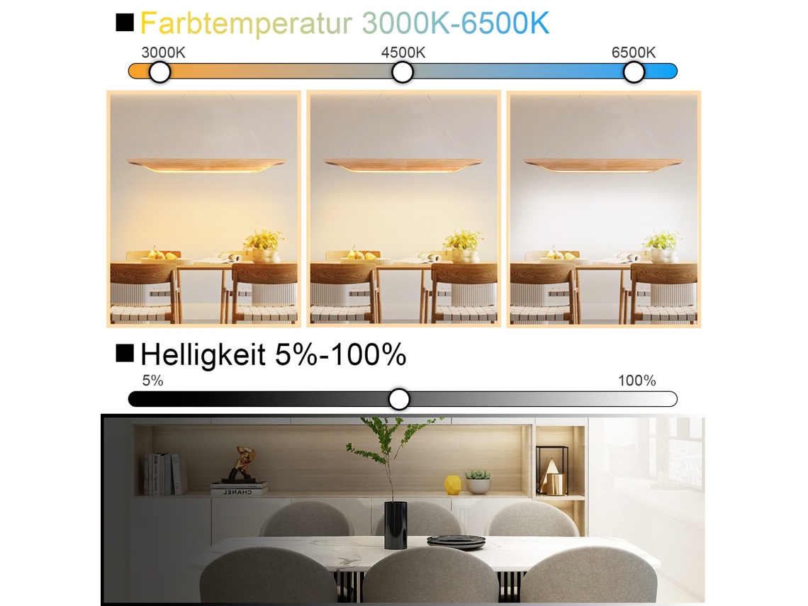 Luminária Pendente Led Nettlife Em Madeira Luminária De Mesa De Jantar Com Design Moderno De 90 Cm Regulável Com Controle Remoto