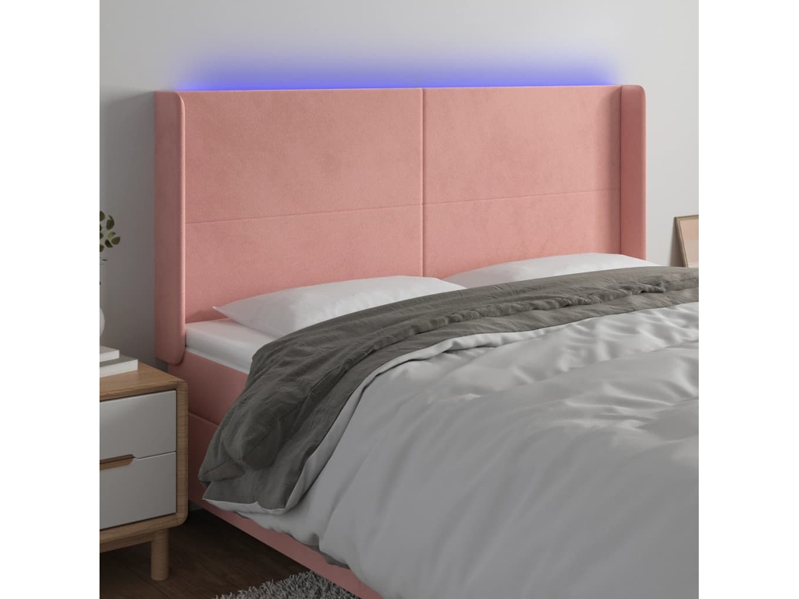 Vidaxl Cabeceira De Cama C/ Luzes Led Veludo 183x16x118/128 Cm Rosa