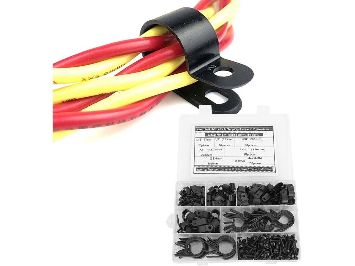 Conjunto De 150 Abraçadeiras Cabo Tipo R Com Parafusos