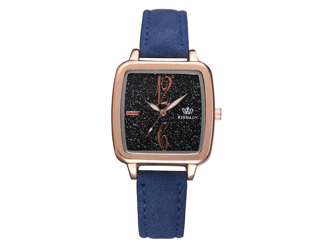 Relógio de Pulso Feminino com Mostrador Quadrado Pulseira Pu Relógio de Quartzo Azul