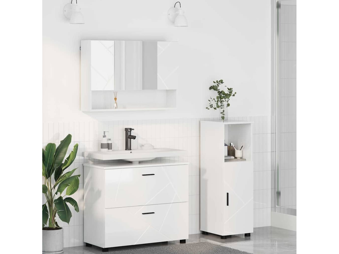 Vidaxl Conjunto De Móveis Para Banheiro 3 Unid. Branco Brilhante