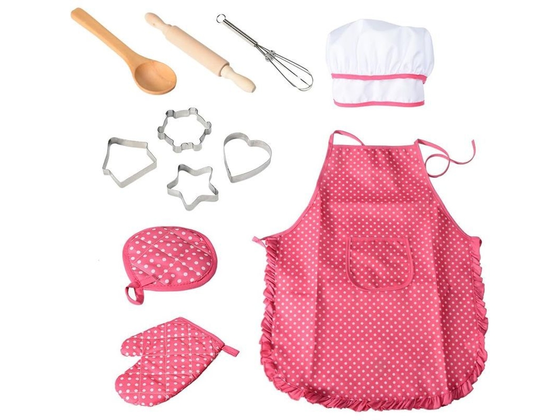 2026 set de Brinquedo de Chef Linjou com Traje e Acessórios de Cozinha 11 Peças Presente Ideal para Crianças 3+ Rosa