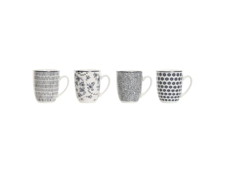 Conjunto de 4 Canecas HOME ESPRIT Azul Branco Porcelana 340 Ml