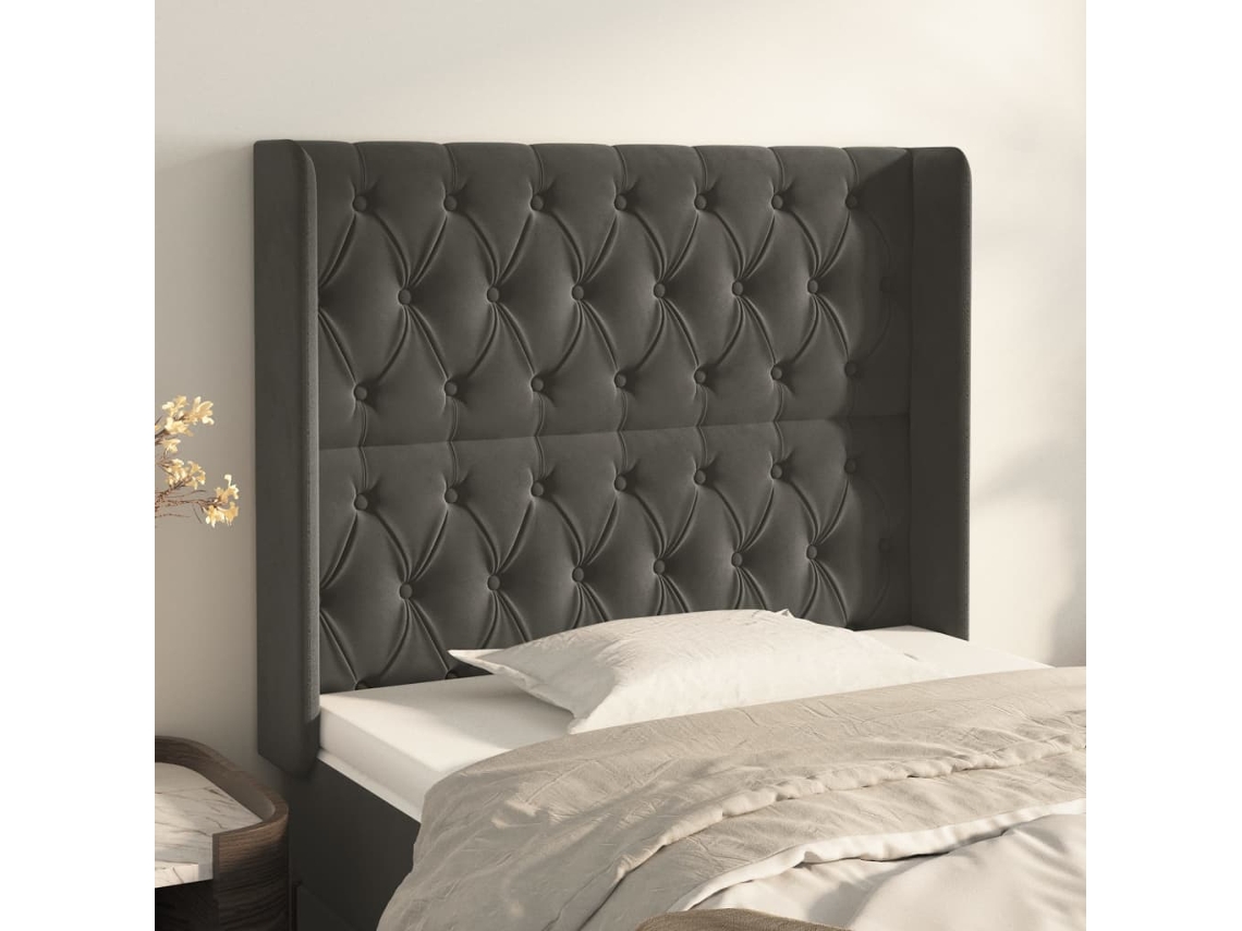 Vidaxl Cabeceira Cama C/ Abas Veludo 93x16x118/128 Cm Cinzento-escuro