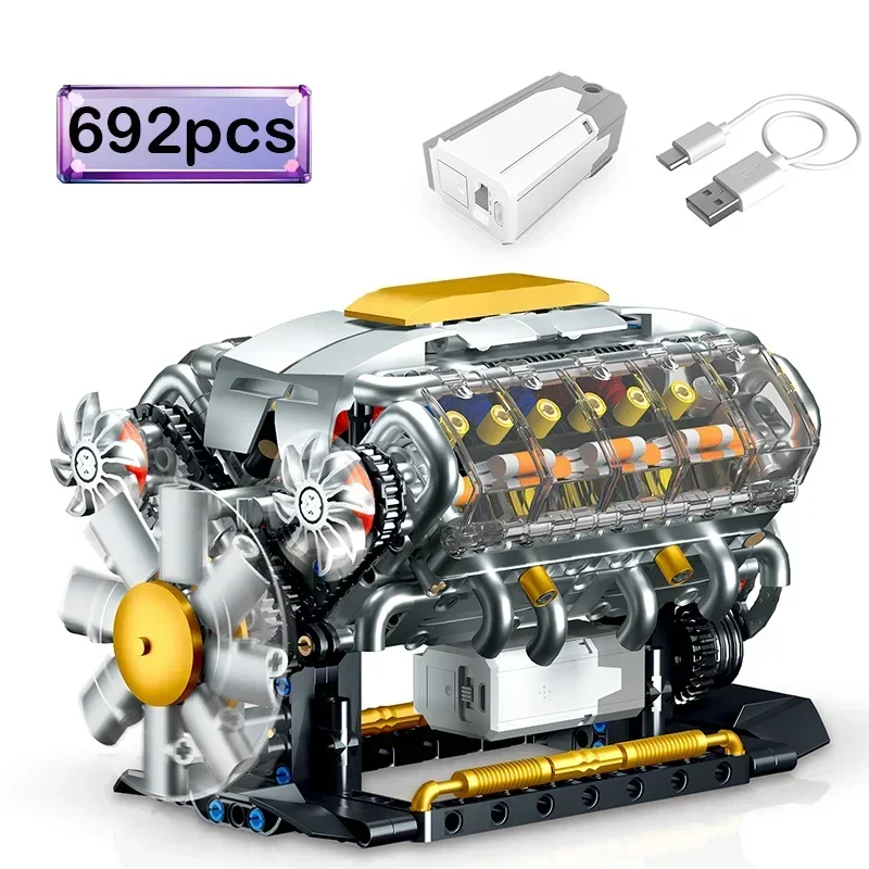 Conjunto De Blocos De Montar Para Carro Modelo Com Motor Elétrico V8 Moc