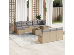 Vidaxl 11 Pcs Conjunto Sofás De Jardim C/ Almofadões Vime Pe Bege