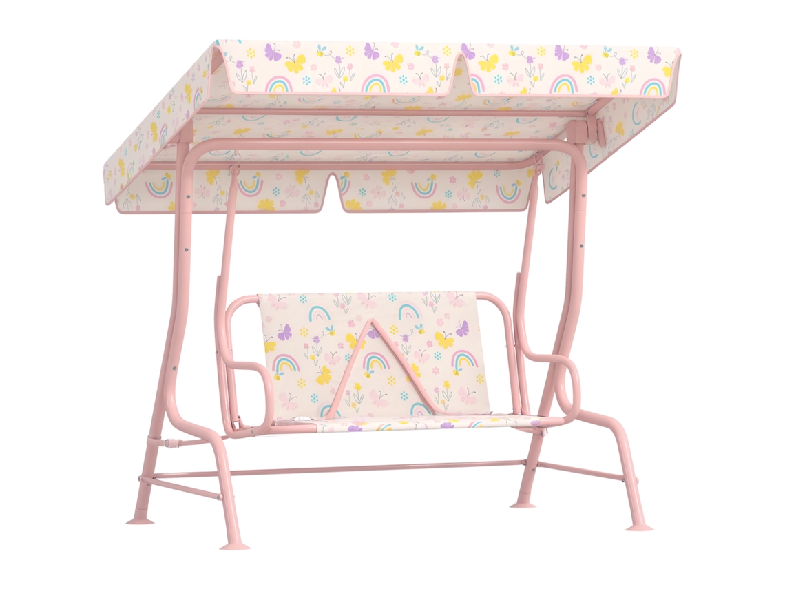 Balanço infantil externo 2 lugares com toldo ajustável e cintos de segurança 112x75x120cm rosa | S/MARCA