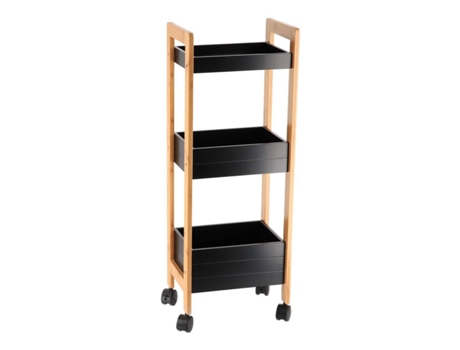 Aparador De Bambu Com Rodas 3 Prateleiras Mdf De Bambu Preto TENDANCE