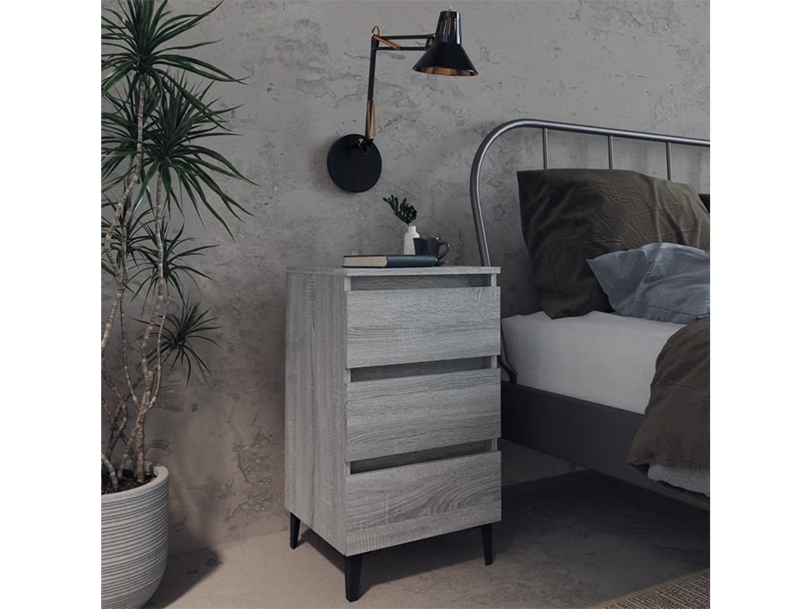 Vidaxl Mesa De Cabeceira C/ Pernas De Metal 40x35x69 Cm Sonoma Cinza