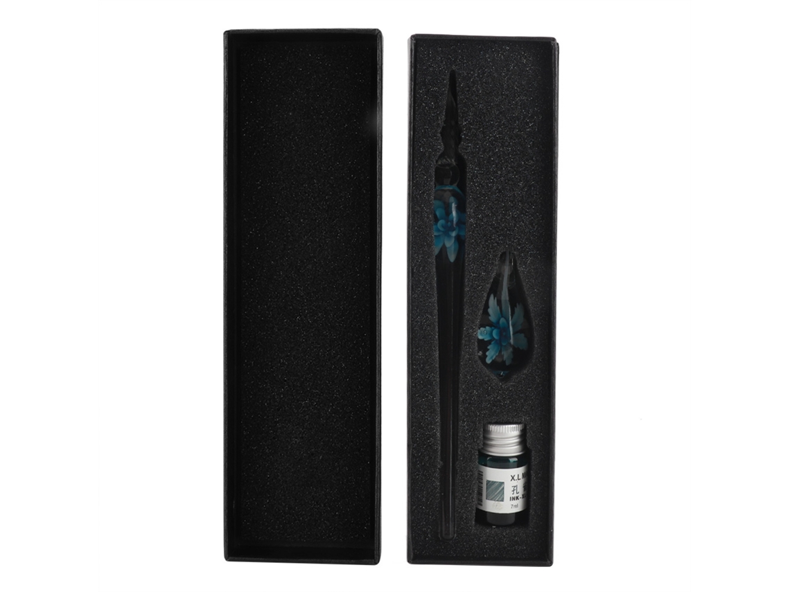 Laxiscreed Caneta De Vidro Retro Crystal Flower Com Tinta Azul Claro Para Escrita Elegante