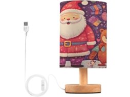 Luminária De Cabeceira Led Feliz Natal Para Quarto, Luminária De Leitura Com Cúpula Tecido, Base De Madeira E Porta Usb