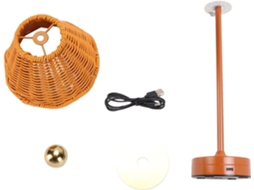 Luminária de Mesa Led em Rattan Trançado, Pequena, Recarregável e Semi Fio, Com Intensidade Regulável e Controle por