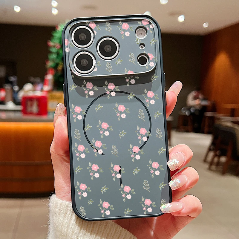 (preto) Capa Magnética Para Celular Com Estampa Floral Romântica, Capa Traseira Rígida Para Iphone 15 Pro Max