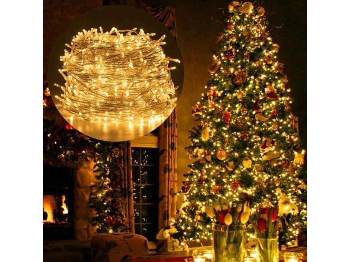 Guirlanda De Luzes 100m Para Árvore De Natal,decoração De Natal Interior E Exterior Com 8 Modos De Iluminação E Baixa Tensão Btforus (branco Quente)
