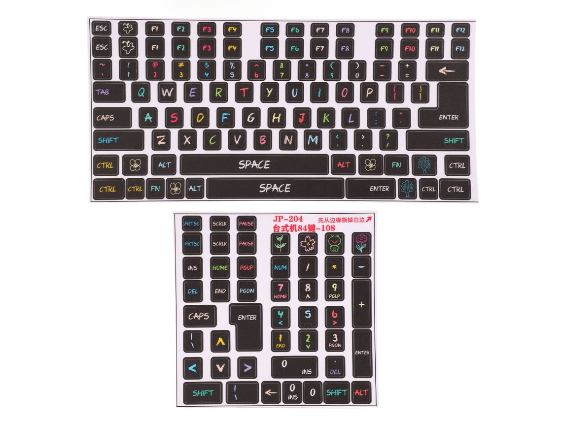 2 Pegatinas Decorativas de Pvc para Teclados Mecánicos de 84 a 108 Teclas Jp204