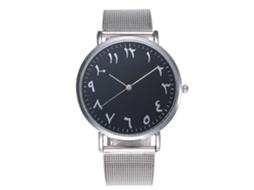 Reloj De Cuarzo Para Parejas Mujer Hombre Dial Simple Correa De Malla Plata Negro