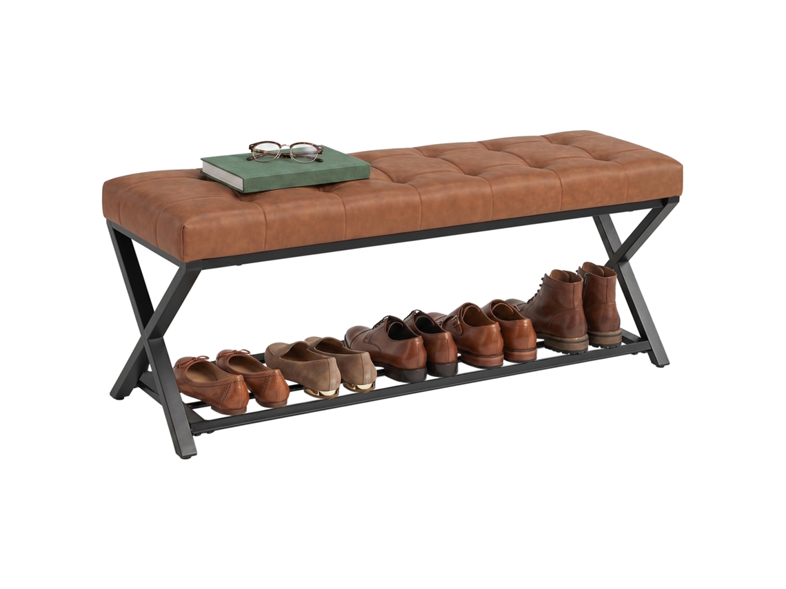 Banco para Sapatos,banco de Entrada com Estofamento em Couro Sintético,112x37x47cm,marrom BTFORUS