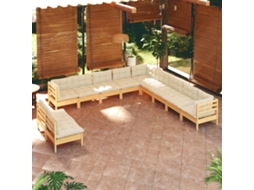 Vidaxl 11 Pcs Conjunto Lounge Jardim C/ Almofadões Creme Pinho Maciço