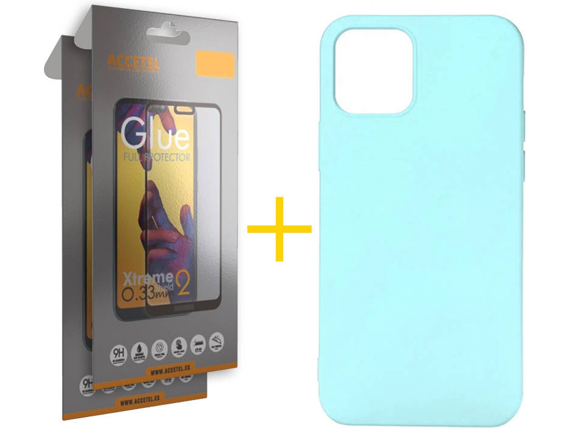 Kit Capa e Película Vidro Full2X  iPhone 11 Accetel Silicone Verde Claro
