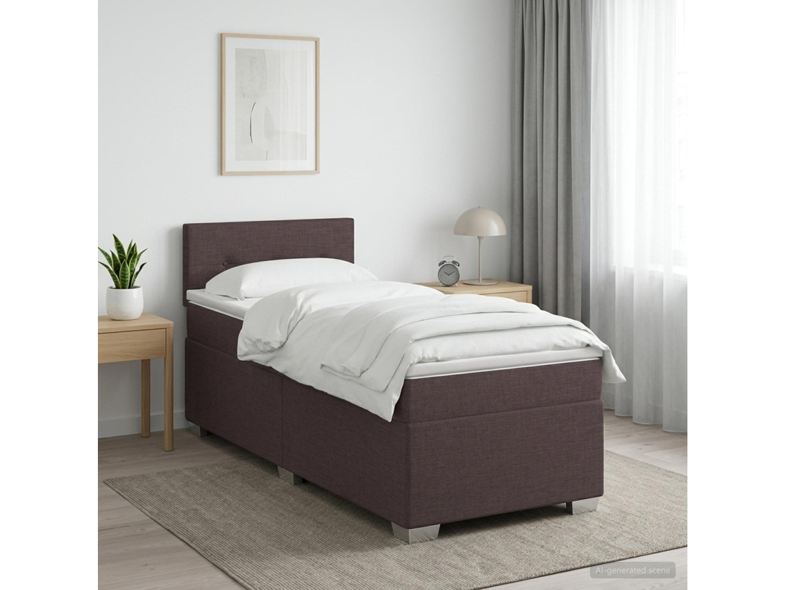 Vidaxl Cama Box Spring Com Colchão Marrom Escuro 90 X 190 Cm Tecido