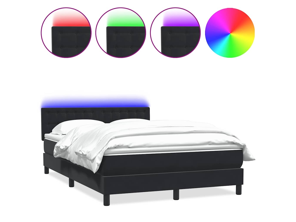 Cama Box Spring com Colchão e Led Veludo Preto 160x210 cm MAISON EXCLUSIVE