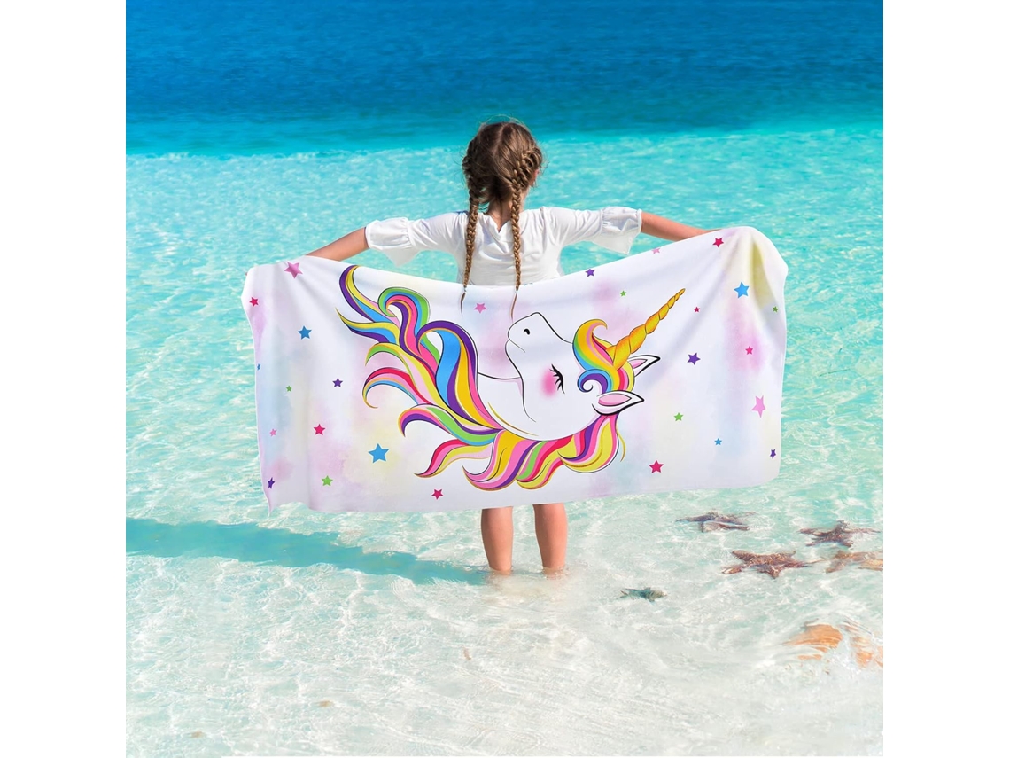 Toalha de Praia Unicórnio, 70 X 150 Cm, Rosa, em Poliéster, para Camping BRILVIBERA