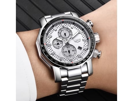 Relógio Luxo para Homem LIGE Bracelete (Metal -  Prateado)