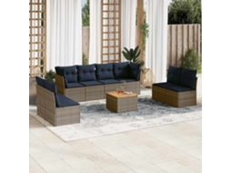 Vidaxl 9 Pcs Conjunto Sofás P/ Jardim C/ Almofadões Vime Pe Cinzento