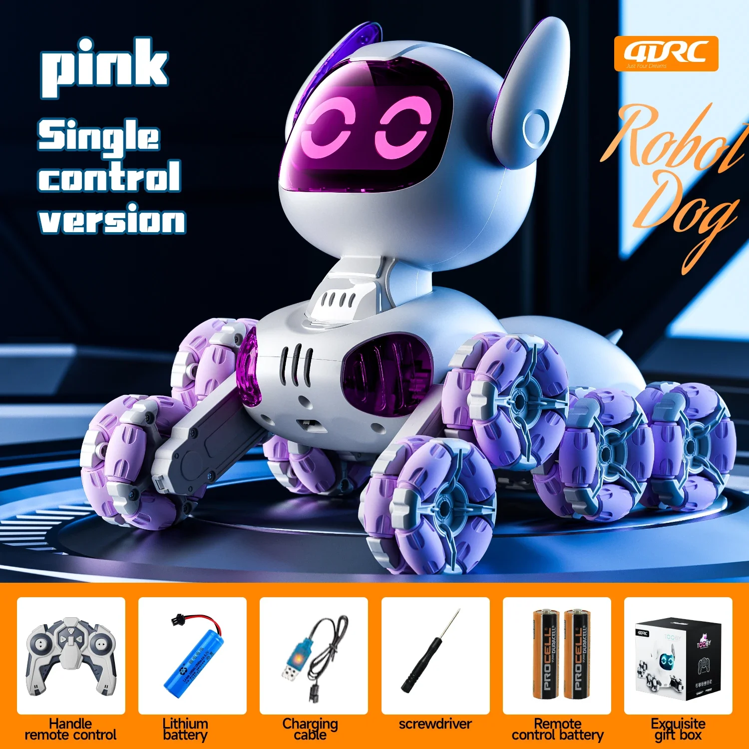 (Rosa com controle remoto exclusivo) Robô inteligente com controle remoto, tecido sensível ao toque, música e efeitos especiais, com luzes de LED.