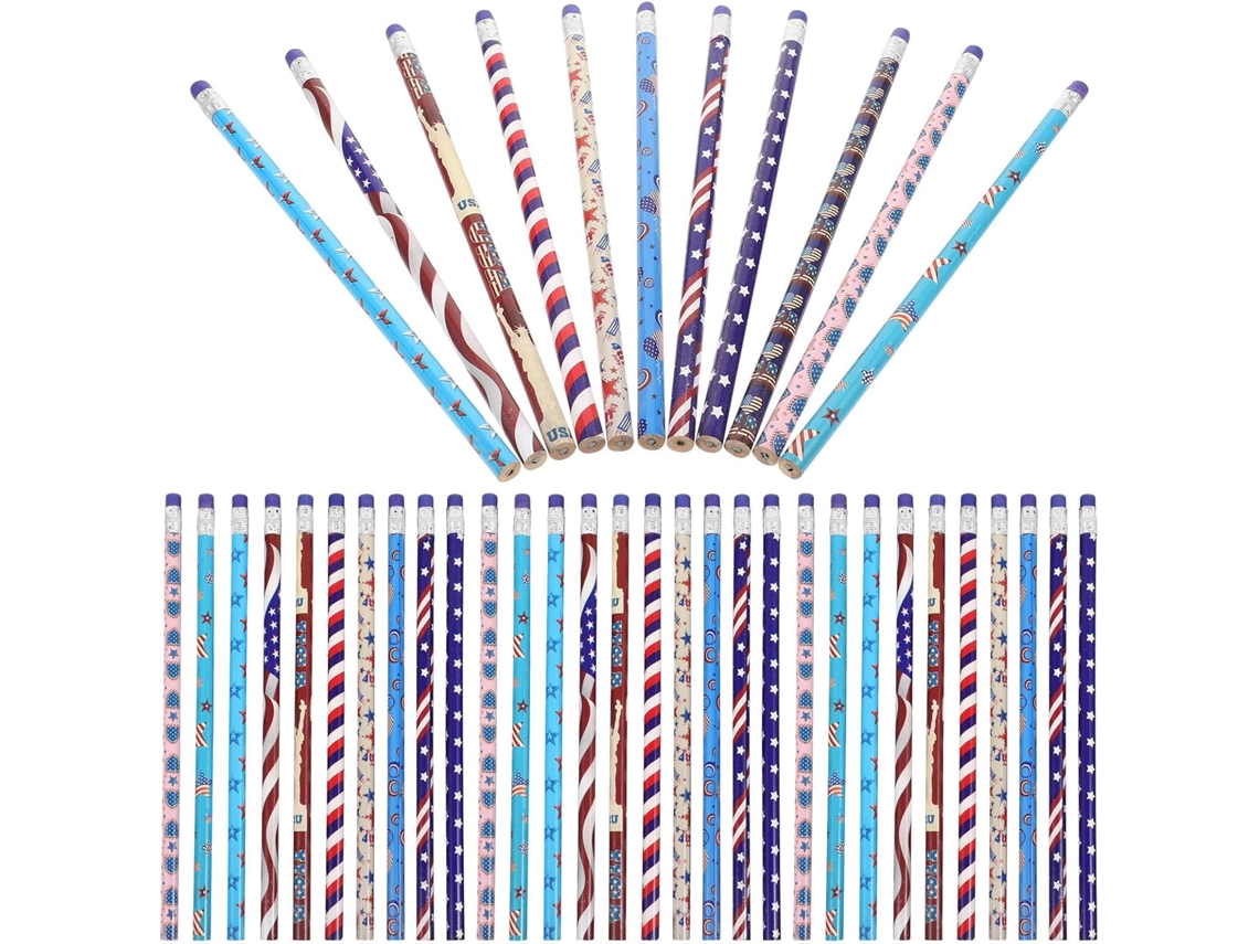 Conjunto de 48 Lápis Madeira Alipis com Estampa da Bandeira Americana, Cor Sólida para Meninos e Meninas, Pint