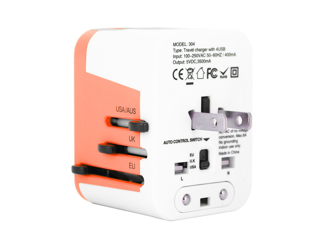 Laxiscreed Adaptador Universal De Energia Com 4 Usb 3500ma Para Viagem E Variados Países
