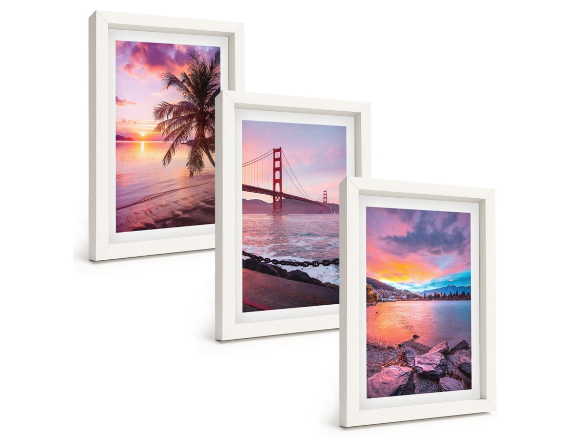 Composição De Quadros Na Parede Paisagem Com Ponte Ao Pôr Do Sol Moldura Branca Quadros Para A Sala De Estar Espelharte (3 Peças 20x30 Cm)