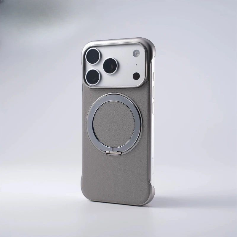 Capa Para Celular Com Suporte Magnético E Textura De Couro (cinza, 14 Pro)