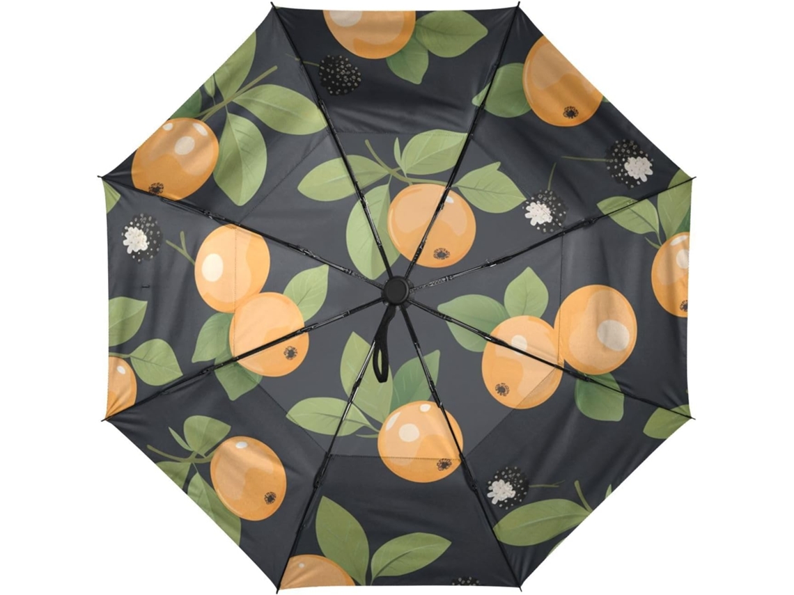 Guarda Chuva de Viagem Automático com Estampa Laranja Repetida Resistente Resistente Tecido Férias