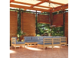 Vidaxl 10pcs Conjunto Lounge De Jardim + Almofadões Cinza Pinho Maciço