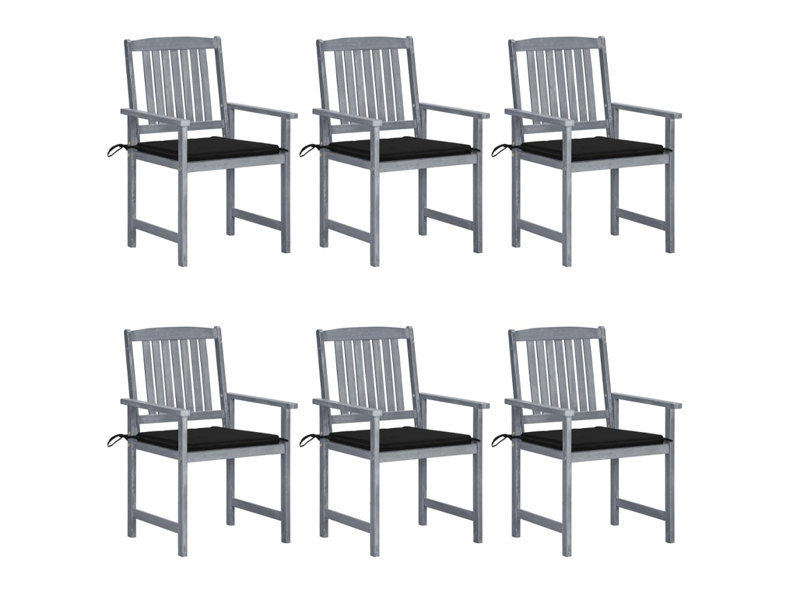 Vidaxl Cadeiras De Jardim C/ Almofadões 6 Pcs Acácia Maciça Cinzento