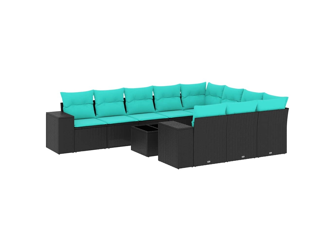 Conjunto de Sofá de Jardim, 11 Peças, Almofadas, Rattan Preto MAISON EXCLUSIVE