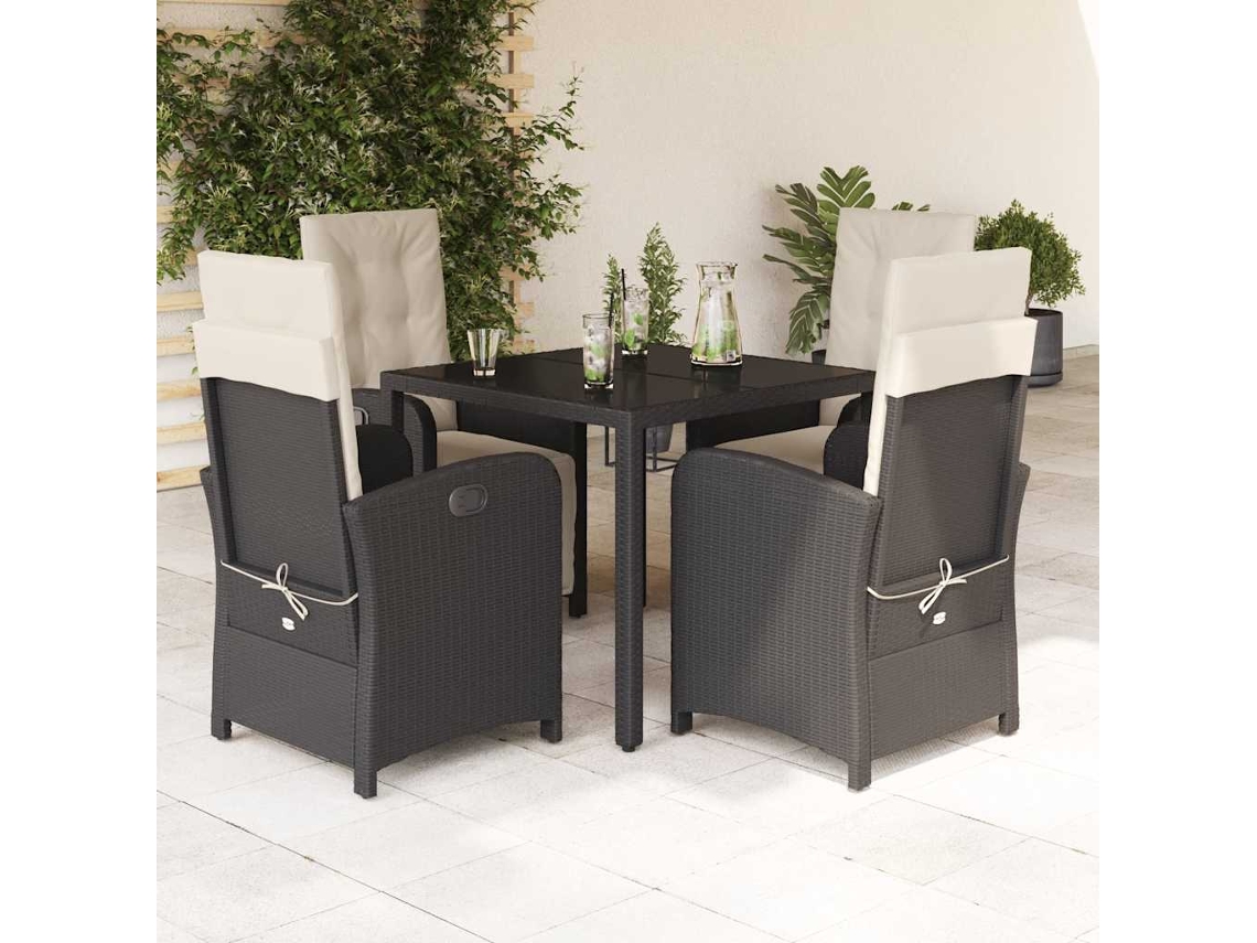Vidaxl 5 Pcs Conjunto De Jantar P/ Jardim C/ Almofadões Vime Pe Preto