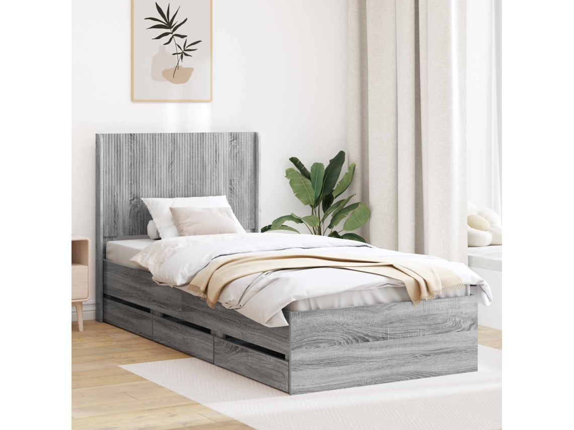 Vidaxl Estrutura De Cama Com Armazenamento E Cabeceira Sonoma Cinzento