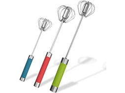 Batedor De Ovos Semiautomático Em Aço Inoxidável, 3 Peças Com Batedor Giratório Manual