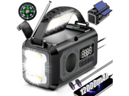 Rádio Meteorológico de Emergência com Manivela, Lanterna, Alarme Sos, Bússola e Luz de Leitura para Uso Externo AQUAFORGE