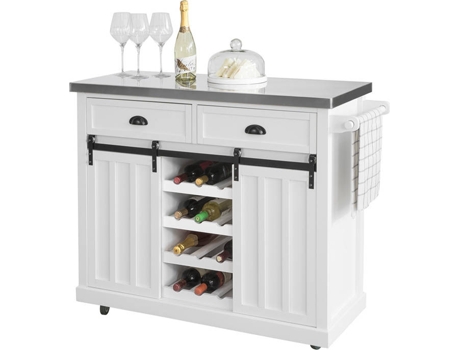 Carrinho de Cozinha  FKW94-W (Madeira de Pinho/MDF/Aço Inoxidável - 116x95x46 cm)